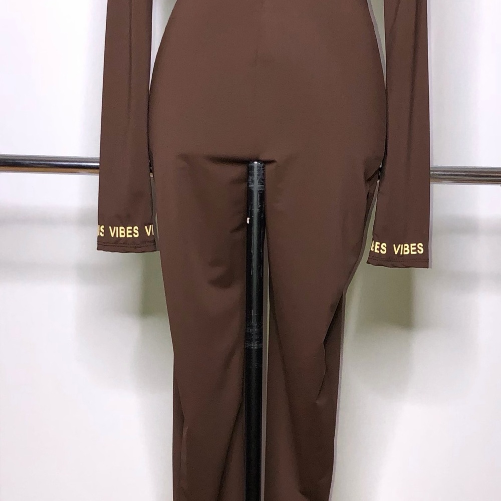 F Fashionnova Brown Long Sleeve Bodycon Medium Jumpsuit